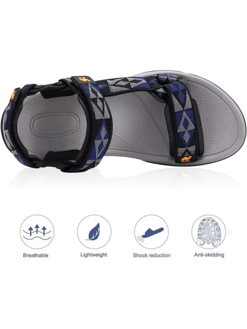 Men's Black And Blue Arch Support Open Toe Waterproof Hiking Sport Sandal Shoes